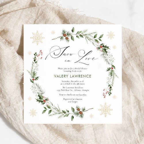 Snow in Love Christmas Bridal Shower Invitation