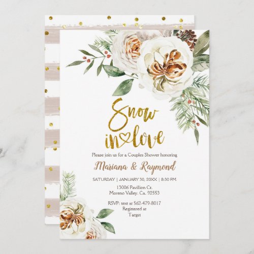 Snow In Love Creamy White Floral Couples Shower Invitation
