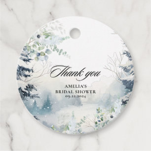 Snow in love dusty blue Winter Bridal Shower  Favor Tags