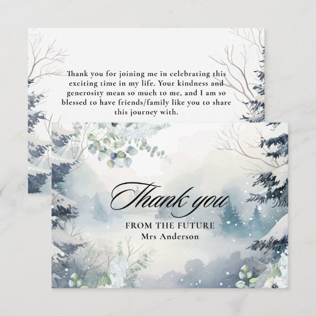 Snow in love dusty blue Winter Bridal Shower  Thank You Card (Front/Back)