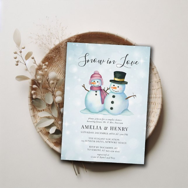 Snow in Love Funny Winter Couples Bridal Shower Invitation (couples shower winter bridal mr mrs snowman funny cute invitation snow in love casual coed jack jill)