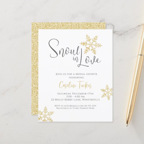 Snow in Love Gold Snowflakes Bridal Shower Invite