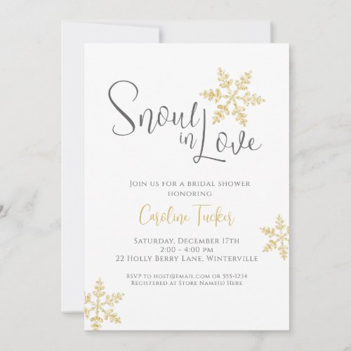 Snow in Love Gold Snowflakes Bridal Winter Shower Invitation