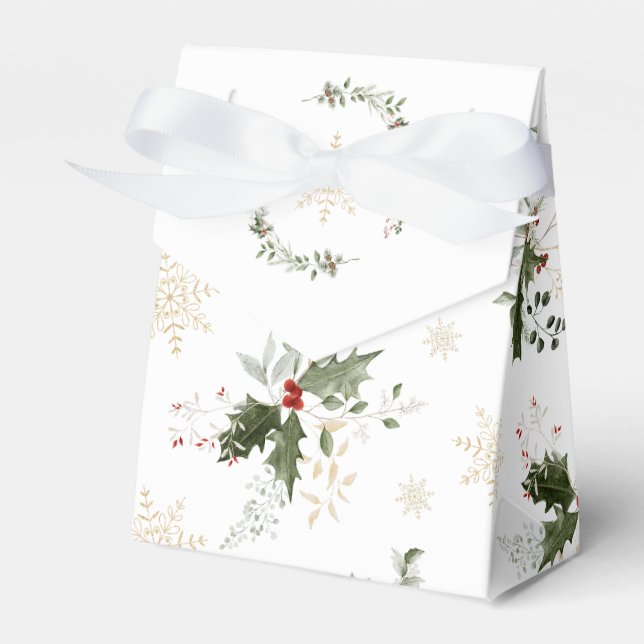 Snow in Love Golden Snowflakes Bridal Shower Favor Boxes (Front Side)