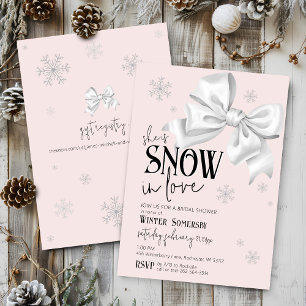 Snow In Love Modern Bow Pink Winter Bridal Shower Invitation