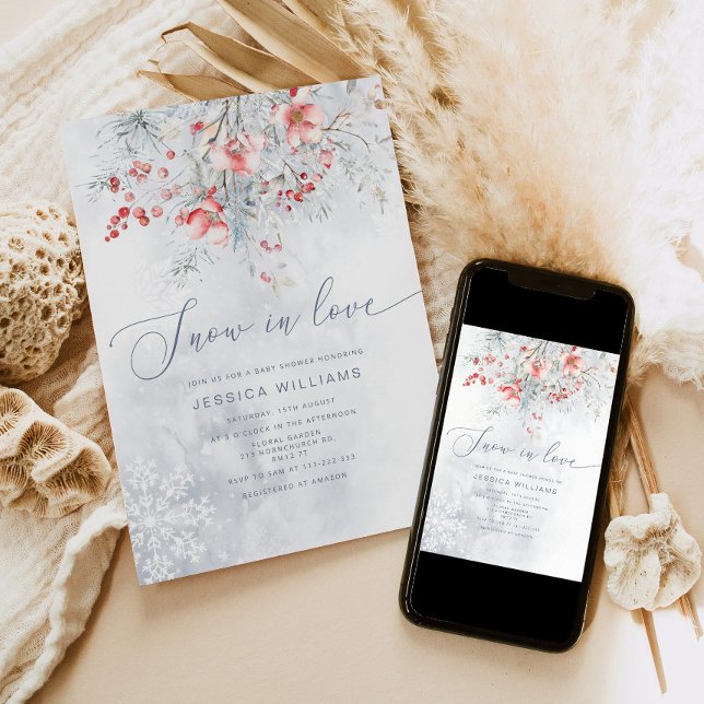 Snow in Love modern dusty blue bridal shower Invitation (Creator Uploaded)