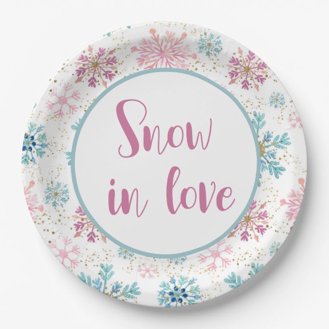 Snow in Love Paper Plates, Snowflakes Paper Plates (Front)