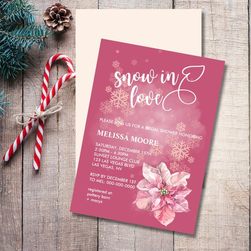 Snow in love pink snowflake pink poinsettia invitation