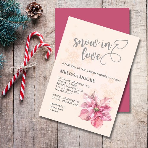 Snow in love pink snowflake pink poinsettia invitation
