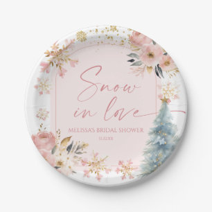 Snow In Love Pink Snowflake Winter Bridal Shower Paper Plates