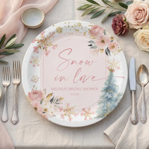 Snow In Love Pink Snowflake Winter Bridal Shower Paper Plates