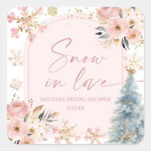 Snow In Love Pink Snowflake Winter Bridal Shower Square Sticker