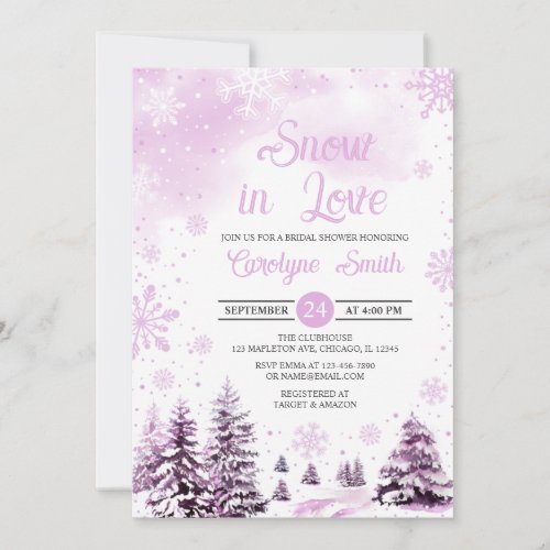 Snow in Love Pink Winter Snowflakes Bridal Shower Invitation