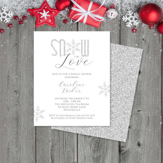Snow in Love Silver Bridal Shower Invitation (Creator Uploaded)
