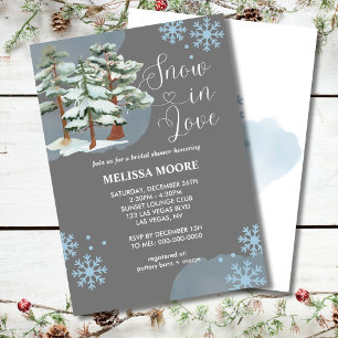 Snow in love silver gray winter forest snowflake invitation