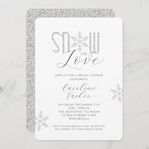 Snow in Love Silver Snowflakes Bridal Shower Invitation