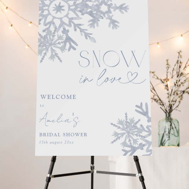 Snow in Love Snowflake Blue Bridal Shower Welcome Foam Board (In Situ (Stand))