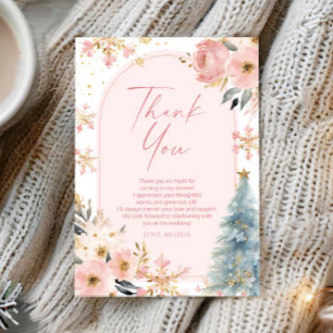 Snow In Love Snowflake Pink Winter Bridal Shower Thank You Card