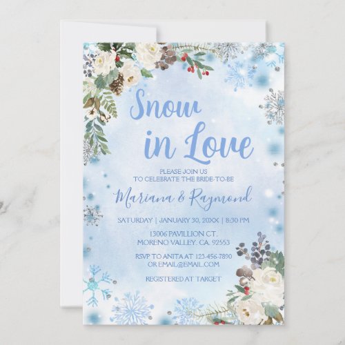 Snow in Love Snowflake Winter Blue Couples Shower Invitation