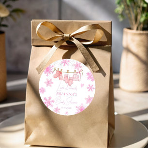 Snow in love snowflakes baby shower favor classic round sticker