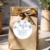 Snow in love snowflakes winter baby shower favor classic round sticker