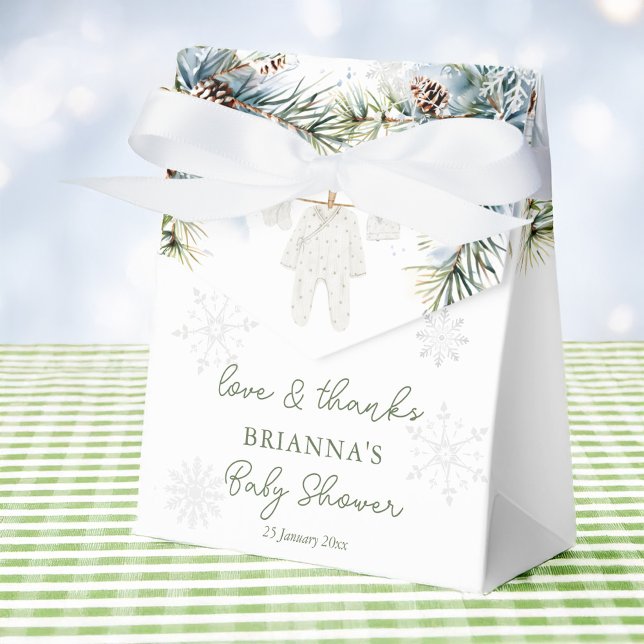 Snow in love snowflakes winter baby shower favors favor boxes (Snow in love snowflakes clothes on a wash line winter baby shower favors personalized favor boxes)