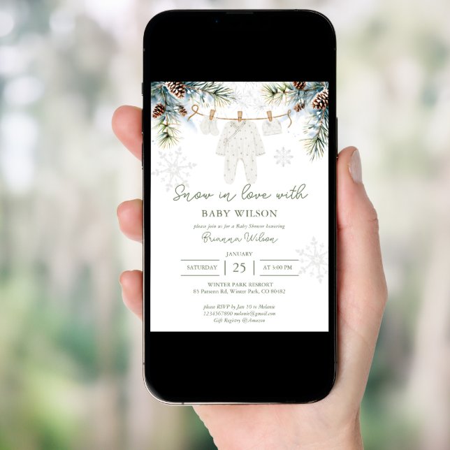 Snow in love snowflakes winter baby shower invitation (Front Digital)