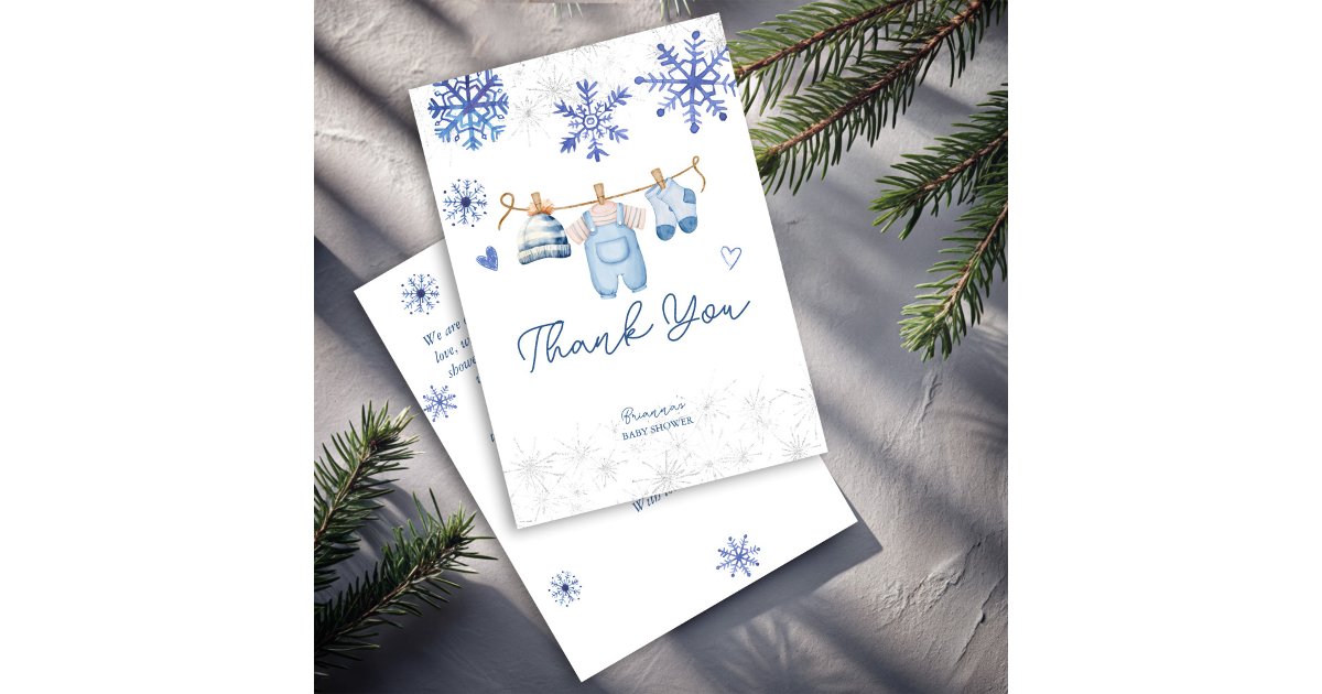 Snow in love snowflakes winter baby shower thank you card | Zazzle