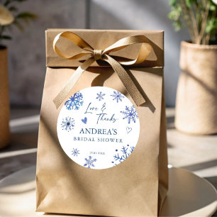 Snow in love snowflakes winter bridal shower favor classic round sticker