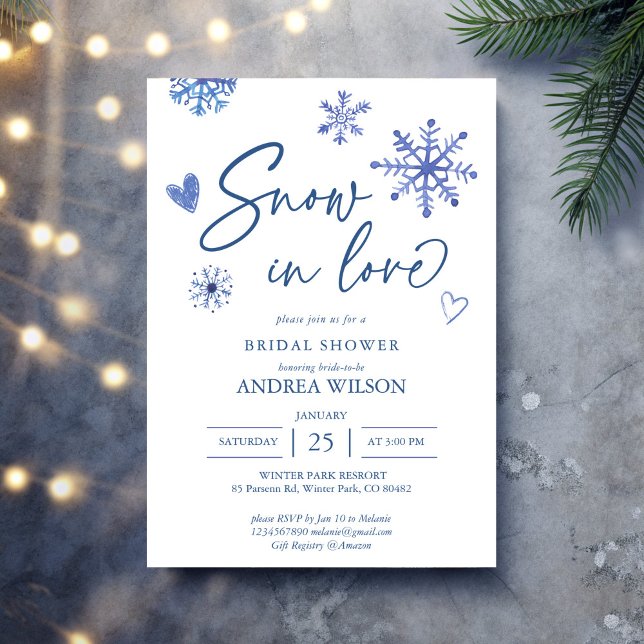 Snow in love snowflakes winter bridal shower invitation (Snow in love dusty blue snowflakes winter bridal shower invitation template)
