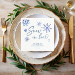 Snow in love snowflakes winter bridal shower napkins<br><div class="desc">Snow in love snowflakes winter bridal shower monogrammed napkins template,  dusty blue boho snowflakes doodles with hearts bridal shower personalized napkins boho bridal shower party supplies customized napkins</div>