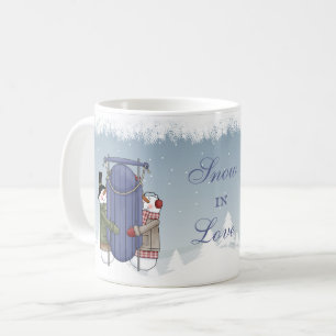 Snow in Love - Snowman Couple Going Sledding Mug