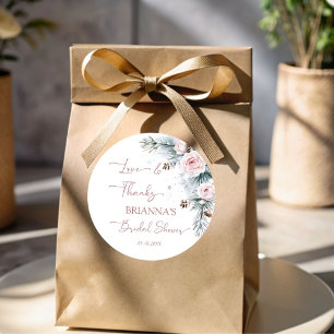 Snow in love snowy pine winter bridal shower favor classic round sticker