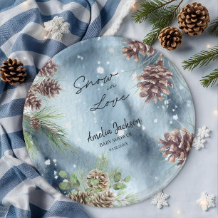 Snow in love snowy pines winter bridal shower  paper plates