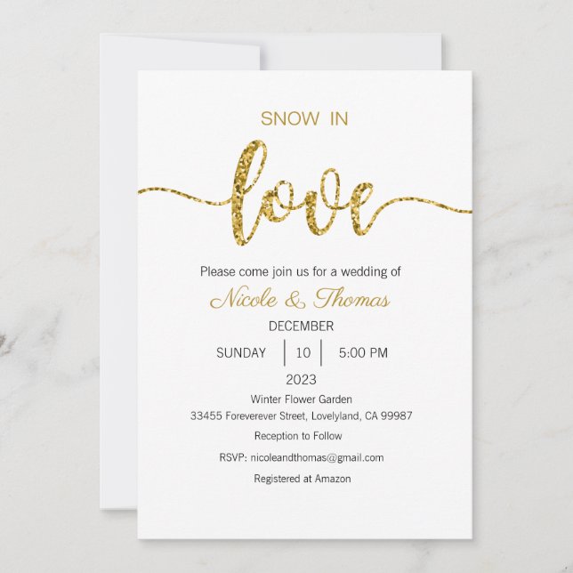 Snow in Love Wedding Invitation, Winter Wedding Invitation (Front)