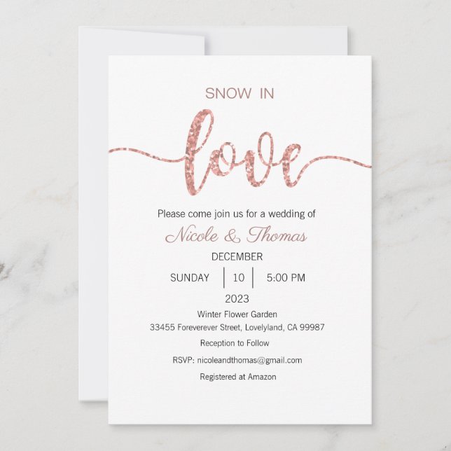 Snow in Love Wedding Invitation, Winter Wedding Invitation (Front)