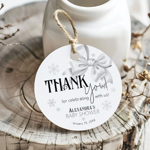 Snow In Love White Bow Elegant Winter Baby Shower Favor Tags