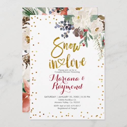 Snow In Love White Christmas Floral Couples Shower Invitation