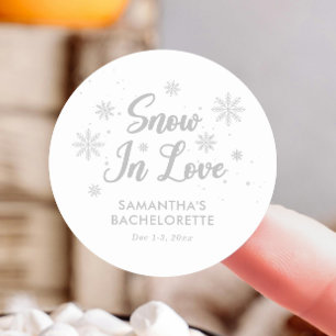 Snow in love White Winter Bachelorette Classic Round Sticker