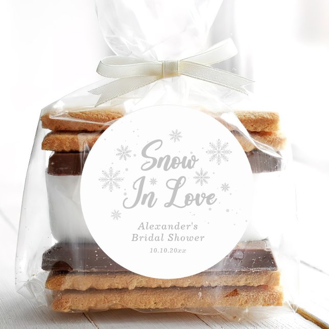 Snow in love White Winter Bridal Shower Classic Round Sticker (Creator Uploaded)