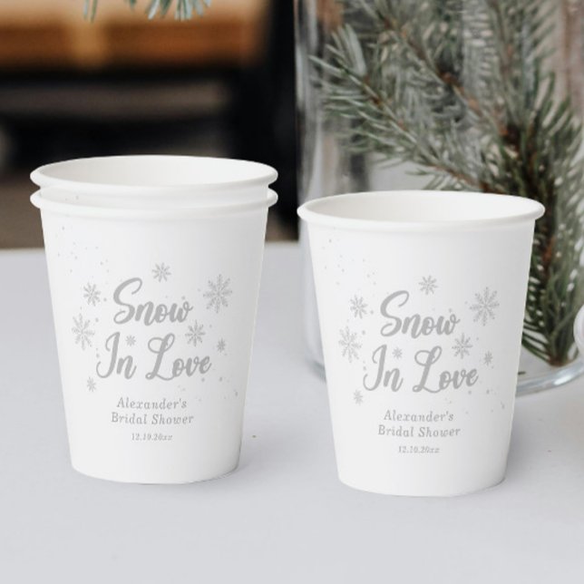 Snow in love White Winter Bridal Shower Paper Cups (Creator Uploaded)