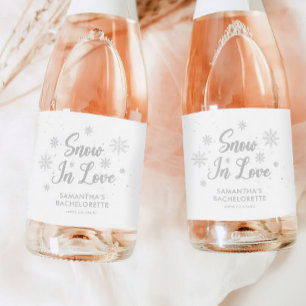 Snow in love Winter Bachelorette Party Sparkling Wine Label