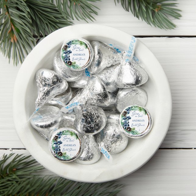 Snow in love winter bridal shower candy favors (Snow in love winter bridal shower candy favors personalized Hershey's kisses chocolate favors)