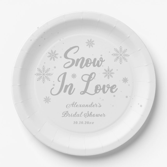Snow in love Winter Bridal Shower Paper Plates (Front)