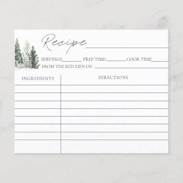 Snow In love Winter Bridal Shower Recipe Cards (Front)