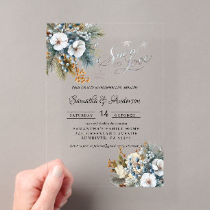 Snow in love winter Engagement Party Acrylic Invitations