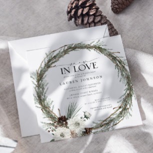 Snow In Love Winter Evergreen Bridal Shower Invitation