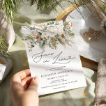 Snow In Love Winter Evergreen Bridal Shower  Invitation<br><div class="desc">The Snow In Love Winter Evergreen Bridal Shower Invitation captures the serene beauty of a winter wonderland, combining delicate florals and natural evergreen elements to create a charming and elegant design. At the heart of this invitation is an artistic watercolor arrangement of white roses, symbolizing purity and new beginnings, making...</div>