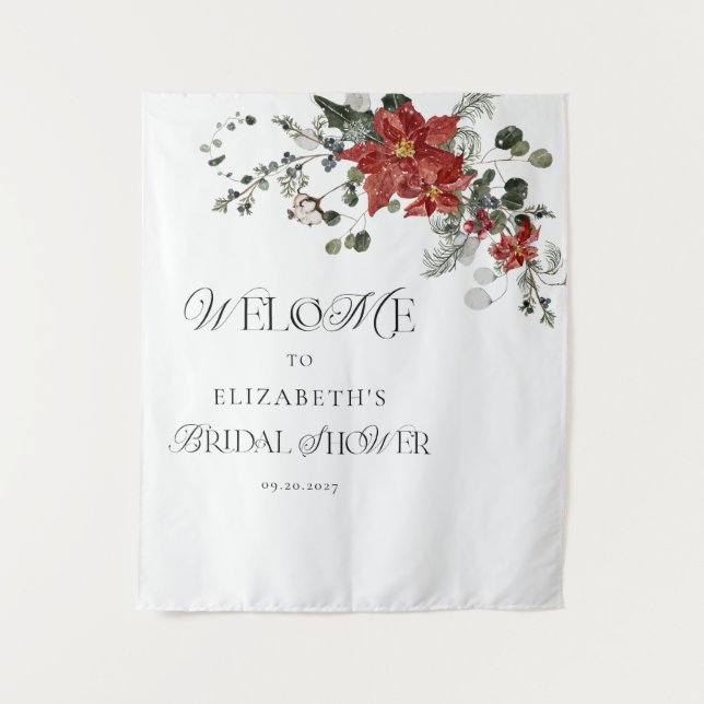Snow in Love Winter Floral Bridal Shower Tapestry (Front)