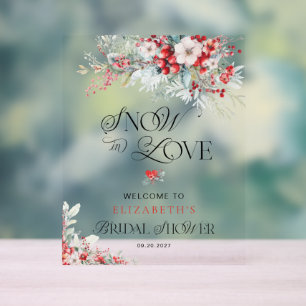 Snow In Love Winter Floral Bridal Shower Welcome Acrylic Sign